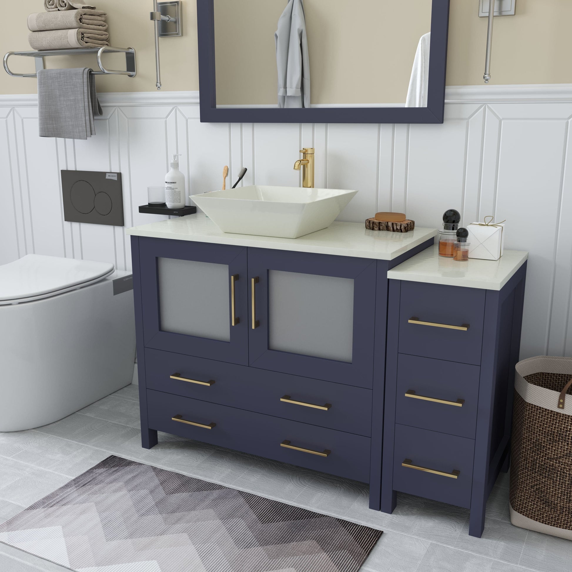 Vanity Art VA3136-48B 48 Inch Single Sink Bathroom Vanity in Blue with Marble Countertop - Vanity Art VA3136-48B