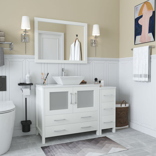 Vanity Art VA3136-48W 48 Inch Single Sink Bathroom Vanity in White with Marble Countertop - Vanity Art VA3136-48W