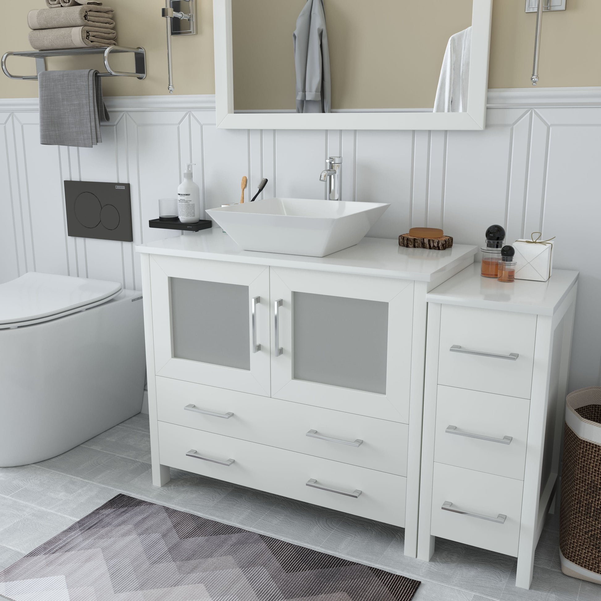 Vanity Art VA3136-48W 48 Inch Single Sink Bathroom Vanity in White with Marble Countertop - Vanity Art VA3136-48W