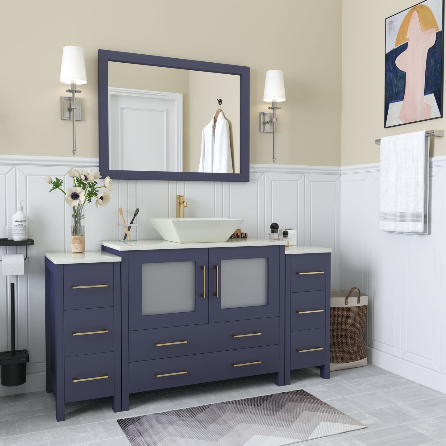 Vanity Art VA3136-60B 60 Inch Single Sink Bathroom Vanity in Blue with Marble Countertop - Vanity Art VA3136-60B