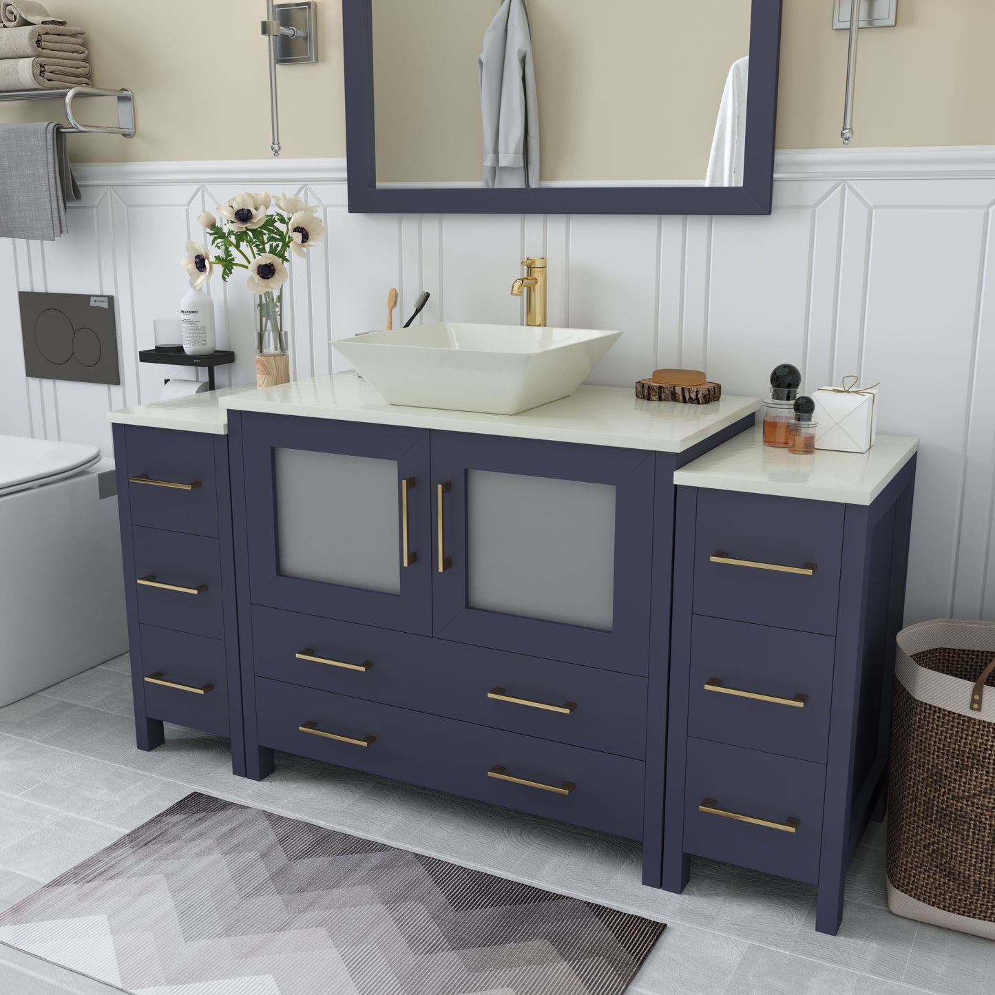 Vanity Art VA3136-60B 60 Inch Single Sink Bathroom Vanity in Blue with Marble Countertop - Vanity Art VA3136-60B