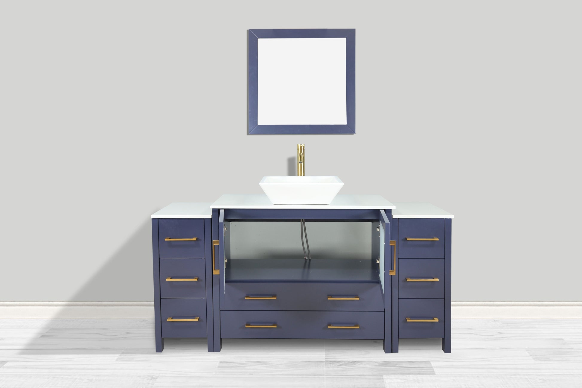 Vanity Art VA3136-60B 60 Inch Single Sink Bathroom Vanity in Blue with Marble Countertop - Vanity Art VA3136-60B