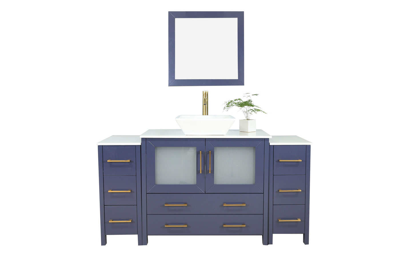 Vanity Art VA3136-60B 60 Inch Single Sink Bathroom Vanity in Blue with Marble Countertop - Vanity Art VA3136-60B