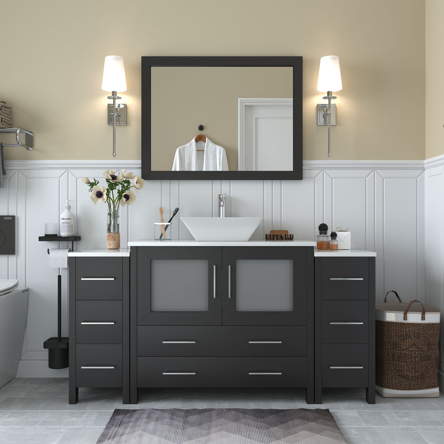 Vanity Art VA3136-60E 60 Inch Single Sink Bathroom Vanity in Espresso with Marble Countertop - Vanity Art VA3136-60E