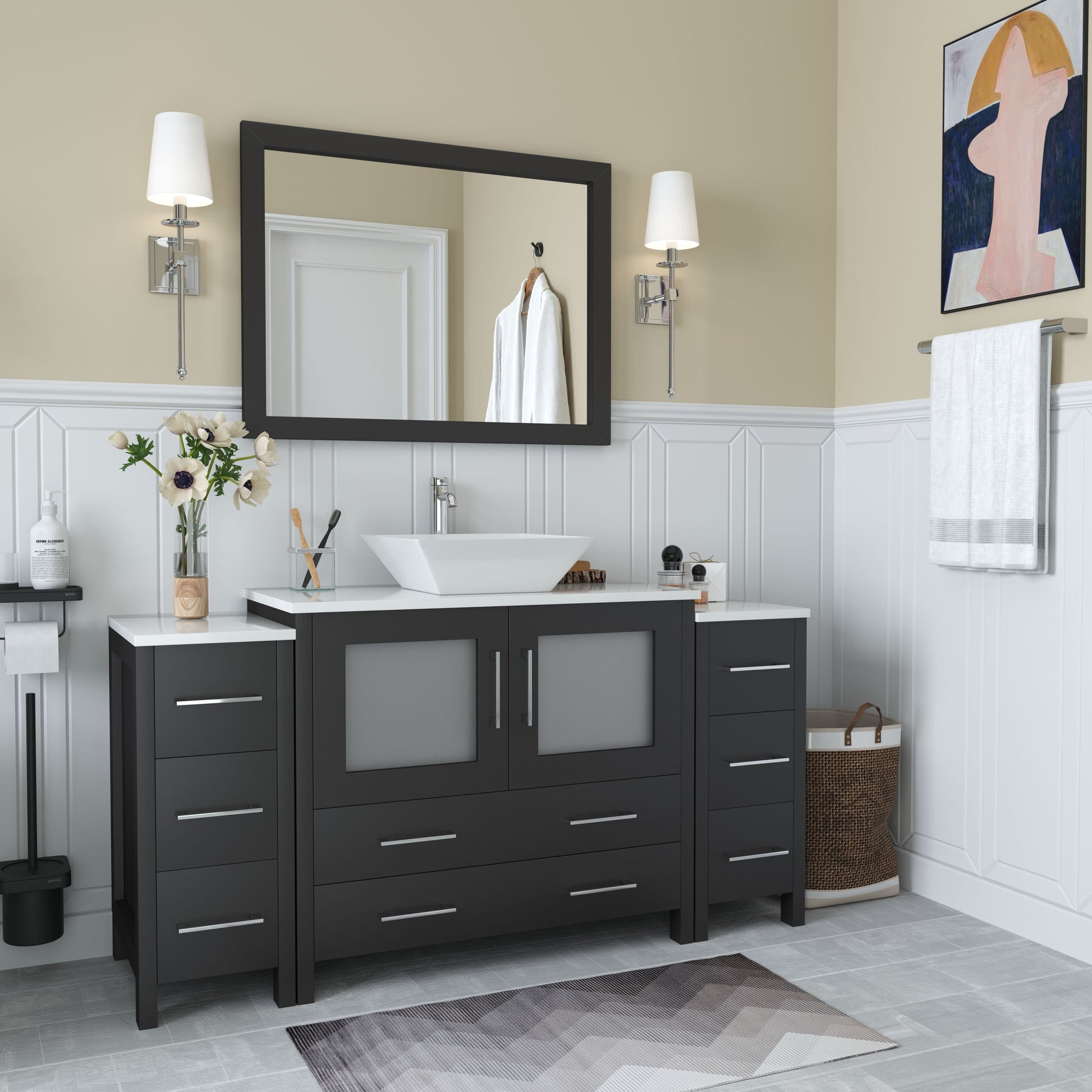 Vanity Art VA3136-60E 60 Inch Single Sink Bathroom Vanity in Espresso with Marble Countertop - Vanity Art VA3136-60E