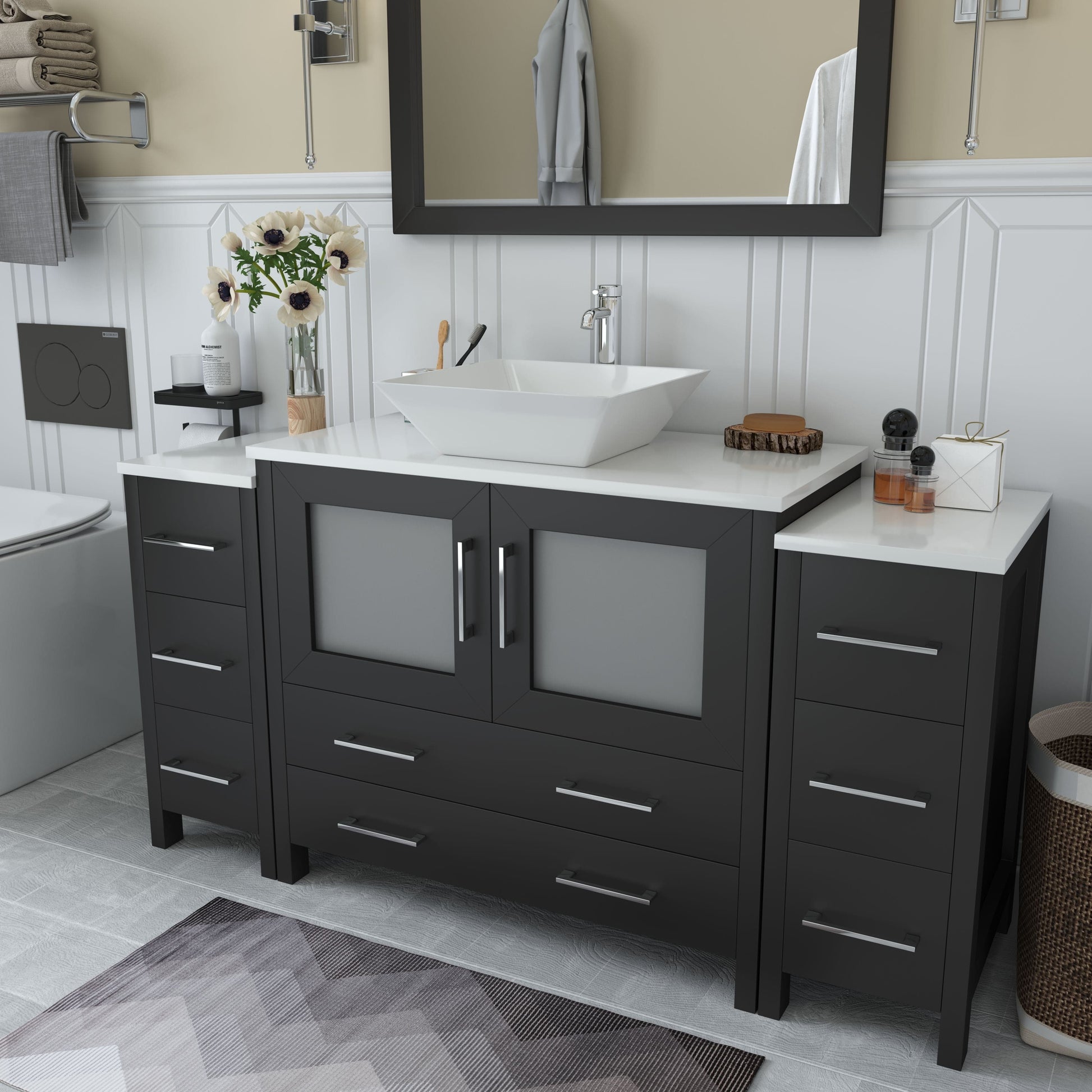 Vanity Art VA3136-60E 60 Inch Single Sink Bathroom Vanity in Espresso with Marble Countertop - Vanity Art VA3136-60E