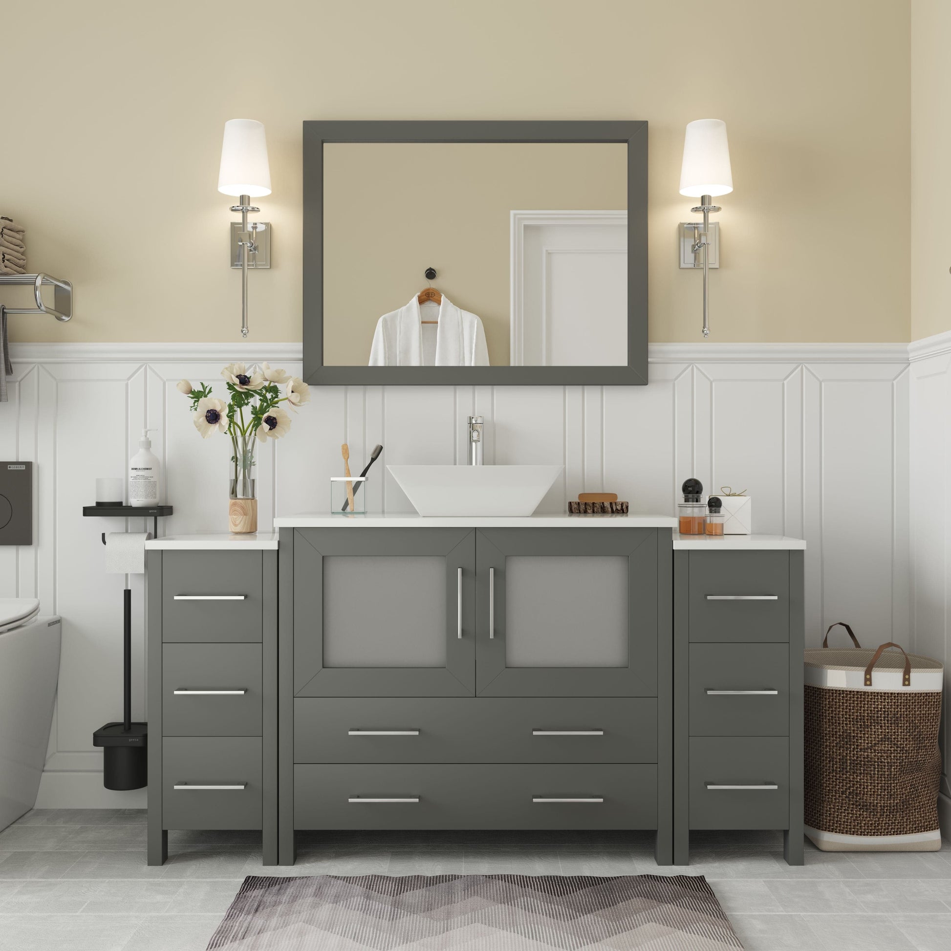 Vanity Art VA3136-60G 60 Inch Single Sink Bathroom Vanity in Gray with Marble Countertop - Vanity Art VA3136-60G