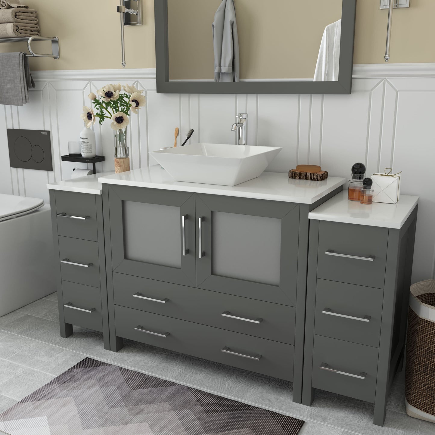 Vanity Art VA3136-60G 60 Inch Single Sink Bathroom Vanity in Gray with Marble Countertop - Vanity Art VA3136-60G