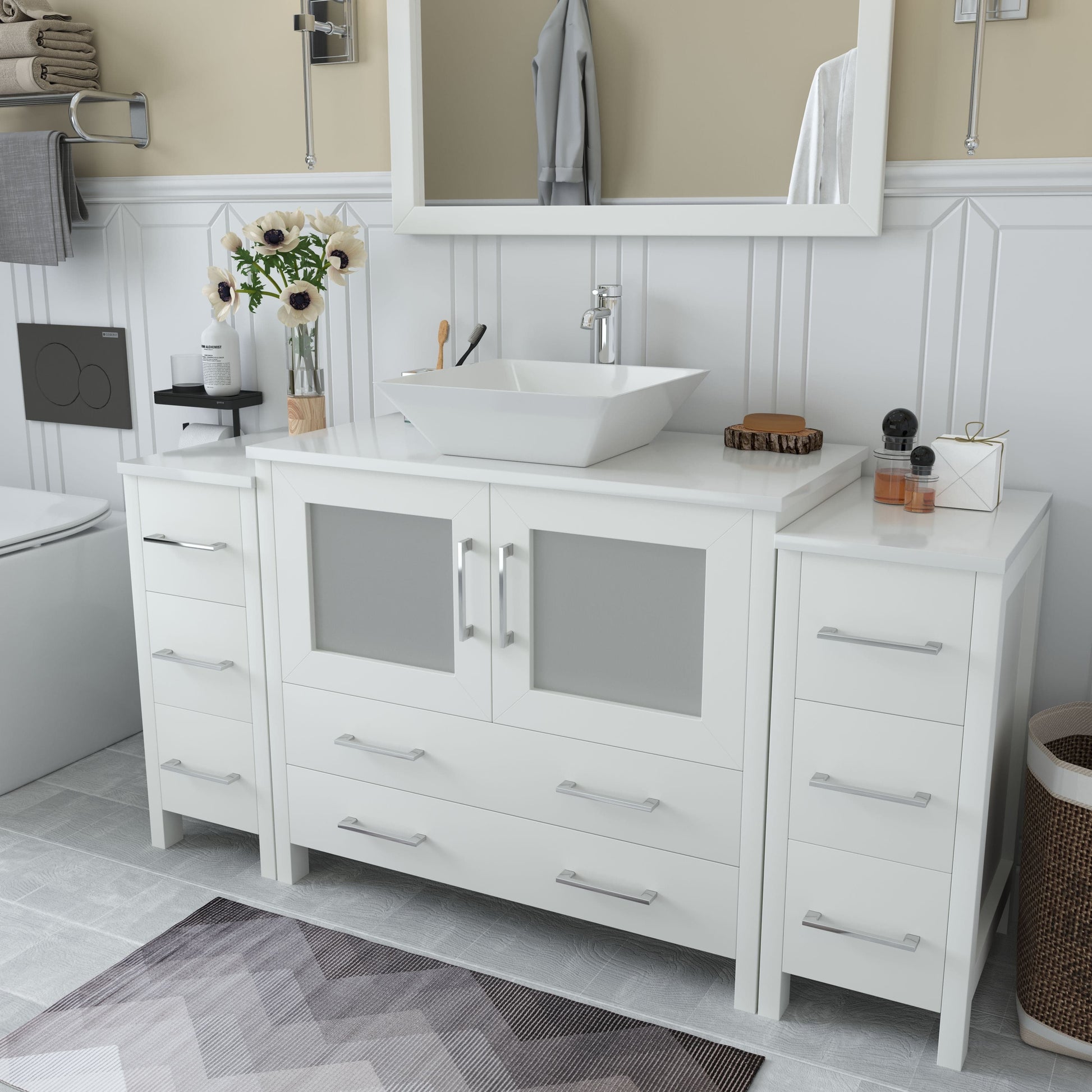 Vanity Art VA3136-60W 60 Inch Single Sink Bathroom Vanity in White with Marble Countertop - Vanity Art VA3136-60W