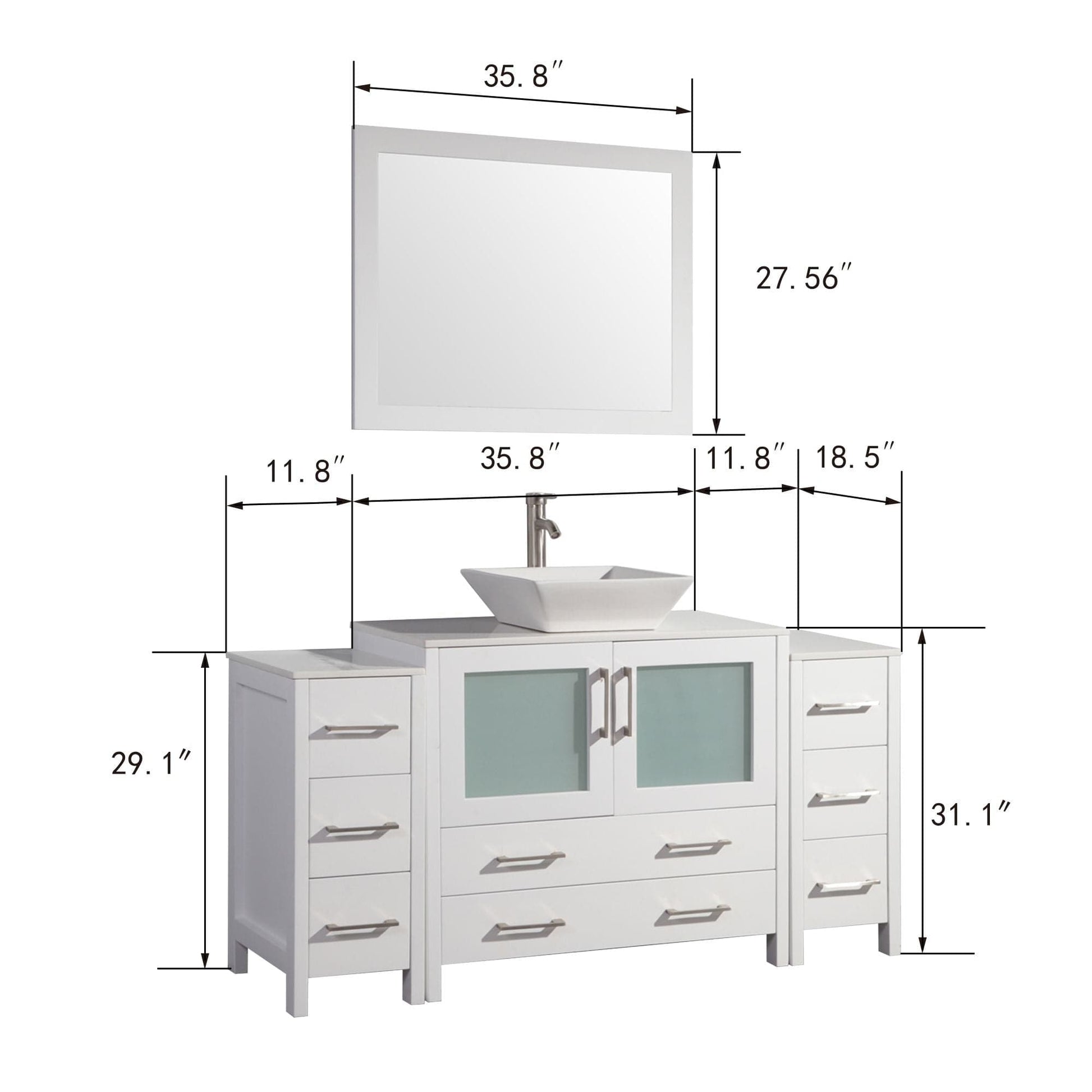 Vanity Art VA3136-60W 60 Inch Single Sink Bathroom Vanity in White with Marble Countertop - Vanity Art VA3136-60W