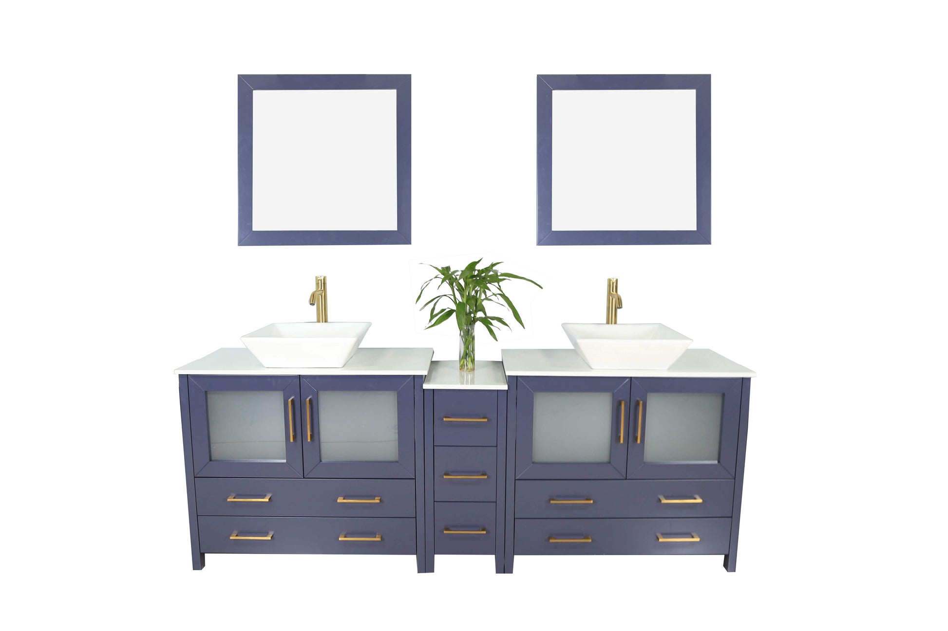 Vanity Art VA3136-84B 84 Inch Double Sink Bathroom Vanity in Blue with Marble Countertop - Vanity Art VA3136-84B