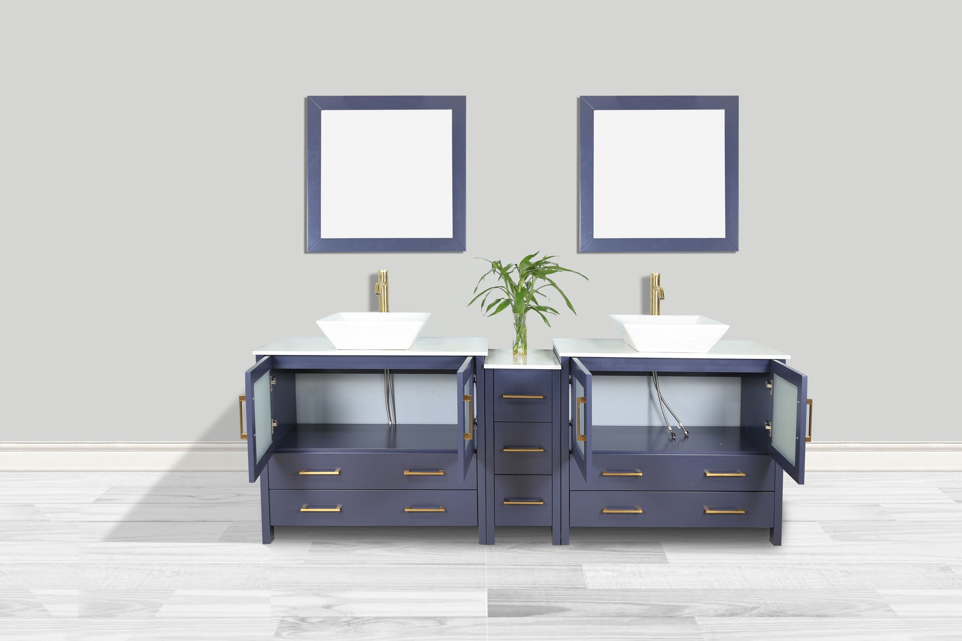 Vanity Art VA3136-84B 84 Inch Double Sink Bathroom Vanity in Blue with Marble Countertop - Vanity Art VA3136-84B