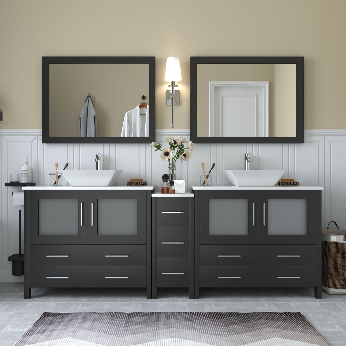 Vanity Art VA3136-84E 84 Inch Double Sink Bathroom Vanity in Espresso with Marble Countertop - Vanity Art VA3136-84E