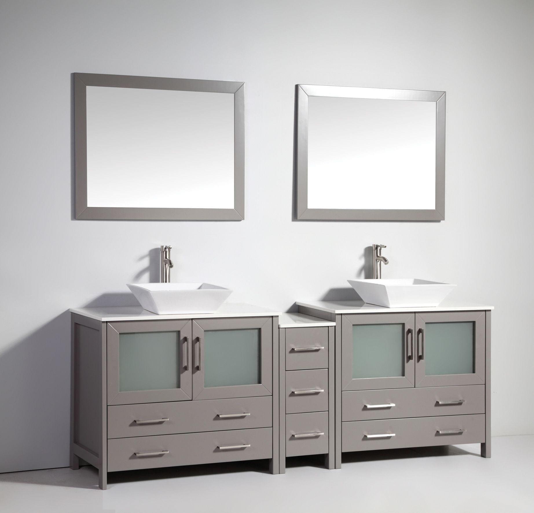 Vanity Art VA3136-84G 84 Inch Double Sink Bathroom Vanity in Gray with Marble Countertop - Vanity Art VA3136-84G