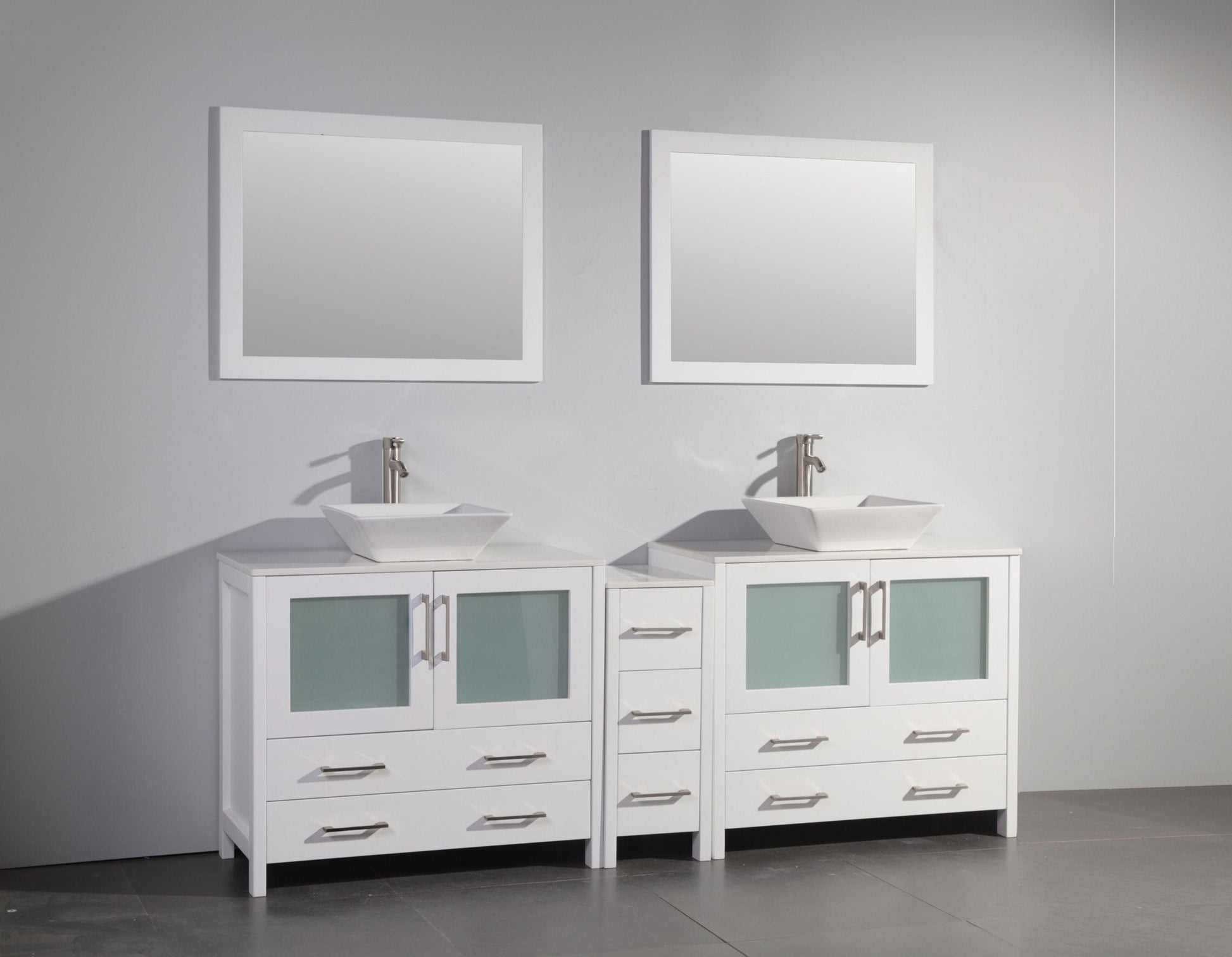 Vanity Art VA3136-84W 84 Inch Double Sink Bathroom Vanity in White with Marble Countertop - Vanity Art VA3136-84W