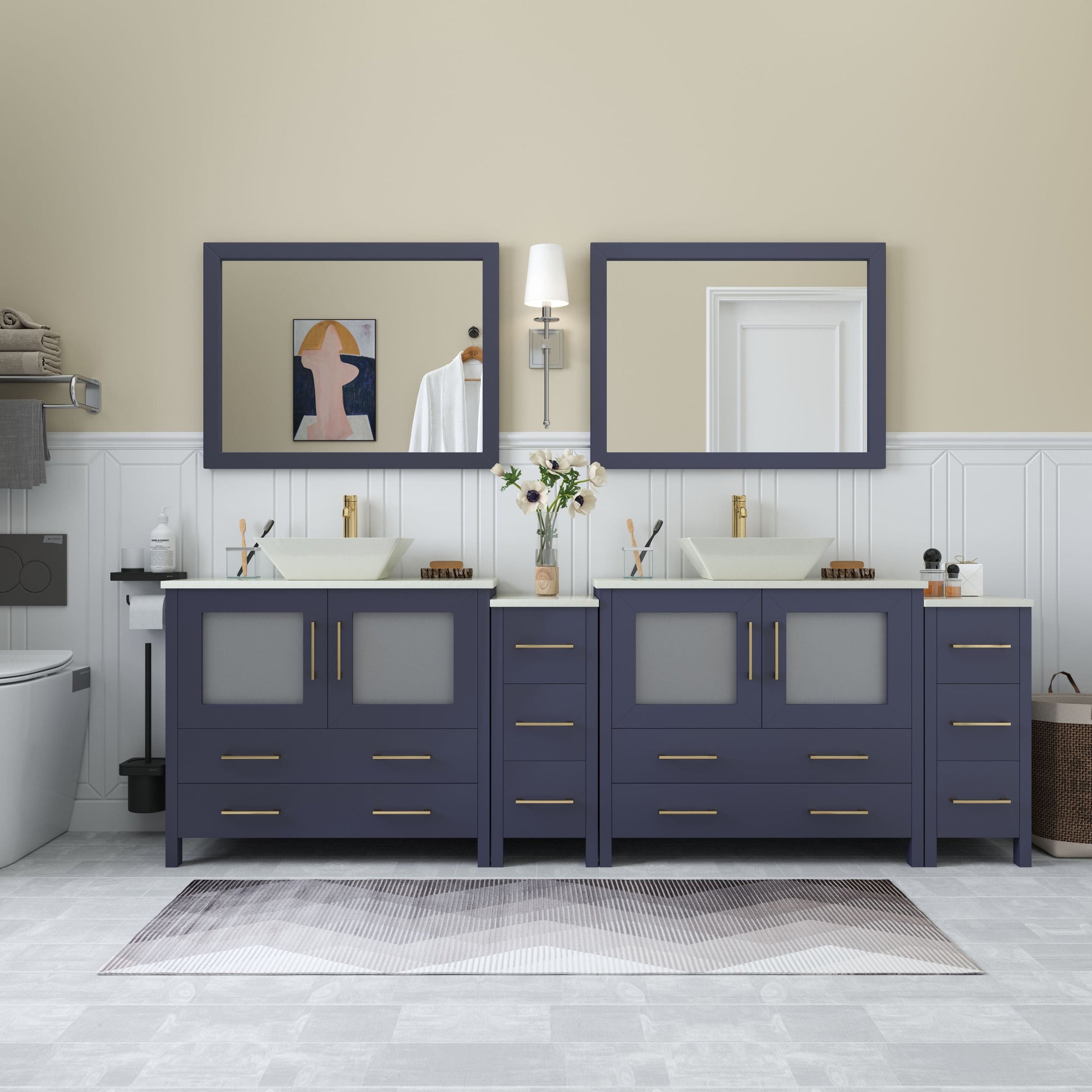 Vanity Art VA3136-96B 96 Inch Double Sink Bathroom Vanity in Blue with Marble Countertop - Vanity Art VA3136-96B