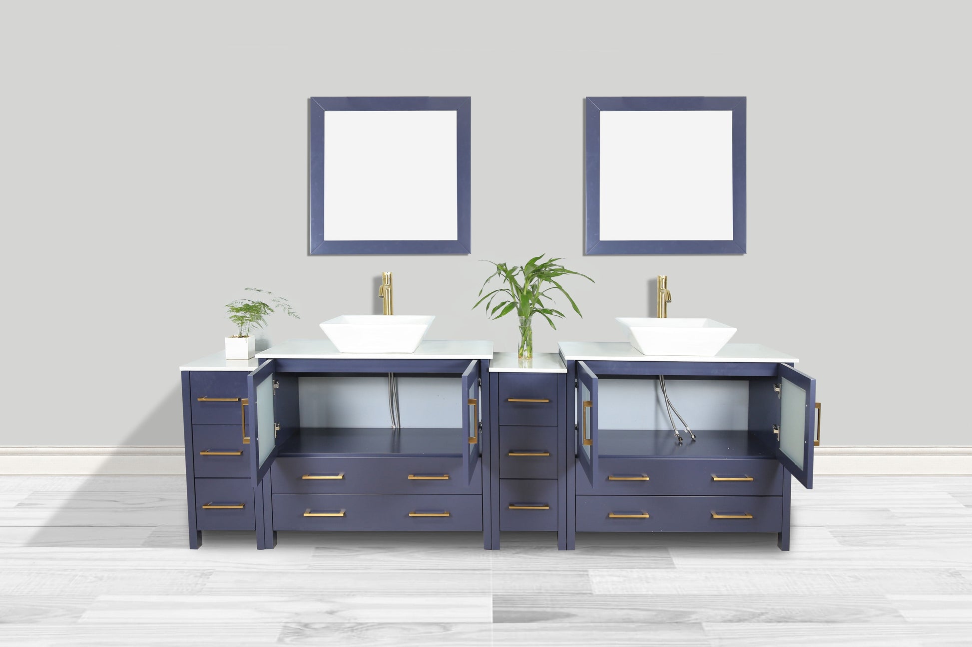 Vanity Art VA3136-96B 96 Inch Double Sink Bathroom Vanity in Blue with Marble Countertop - Vanity Art VA3136-96B