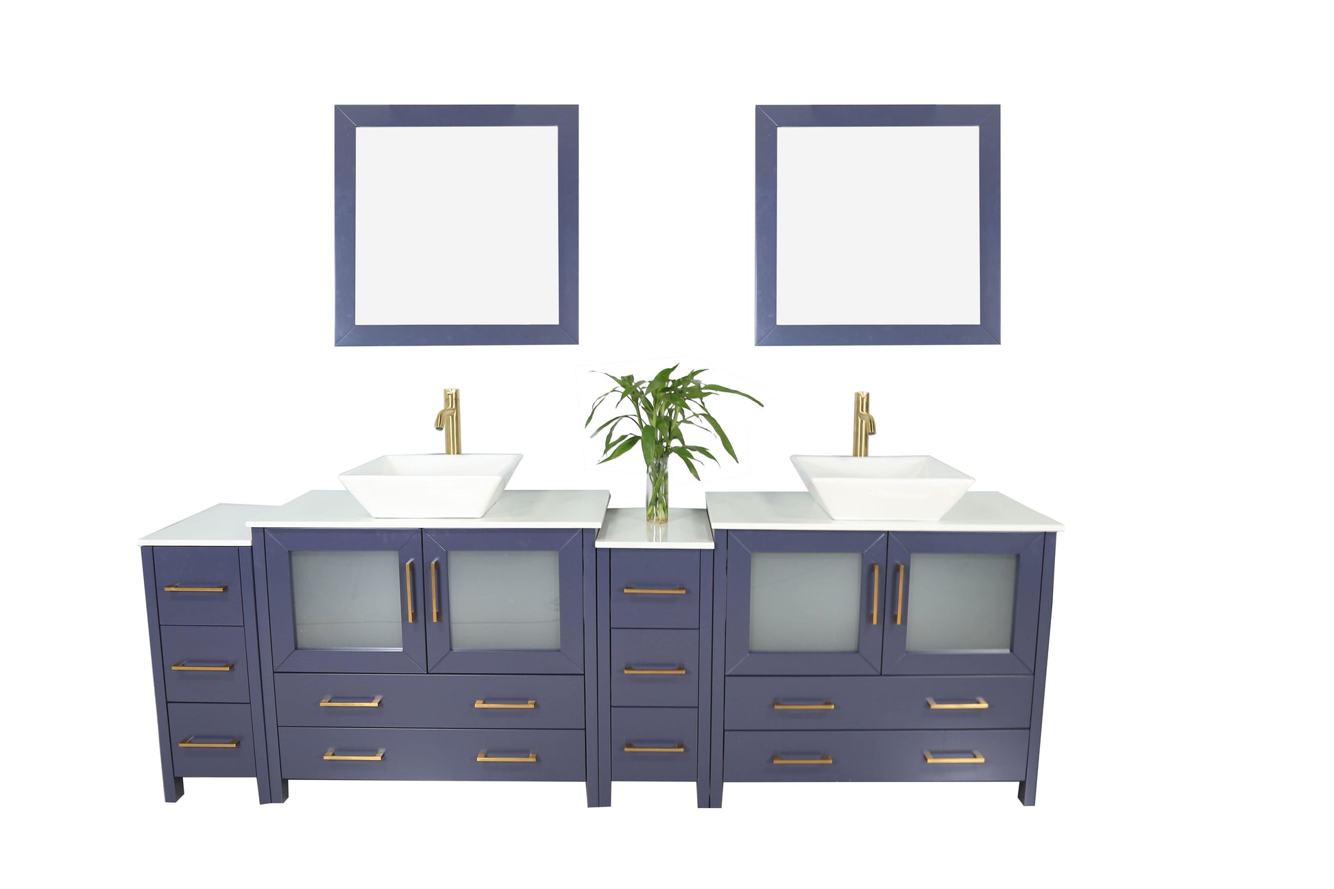 Vanity Art VA3136-96B 96 Inch Double Sink Bathroom Vanity in Blue with Marble Countertop - Vanity Art VA3136-96B