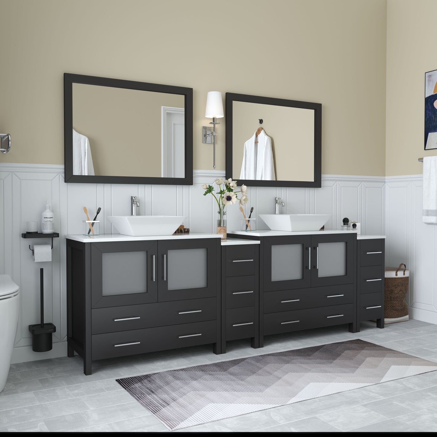 Vanity Art VA3136-96E 96 Inch Double Sink Bathroom Vanity in Espresso with Marble Countertop - Vanity Art VA3136-96E