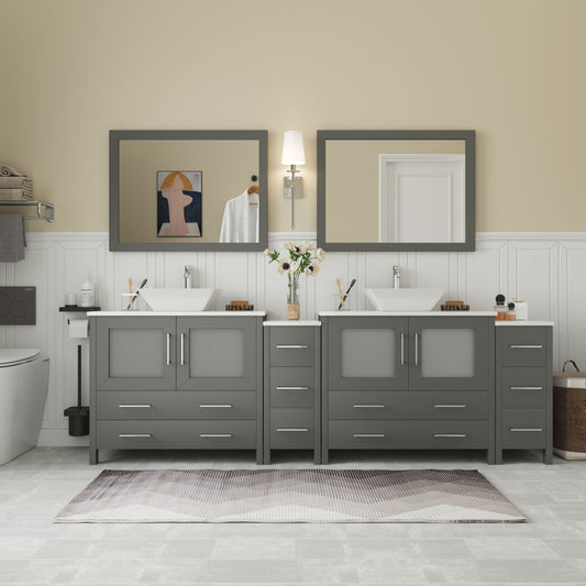 Vanity Art VA3136-96G 96 Inch Double Sink Bathroom Vanity in Gray with Marble Countertop - Vanity Art VA3136-96G