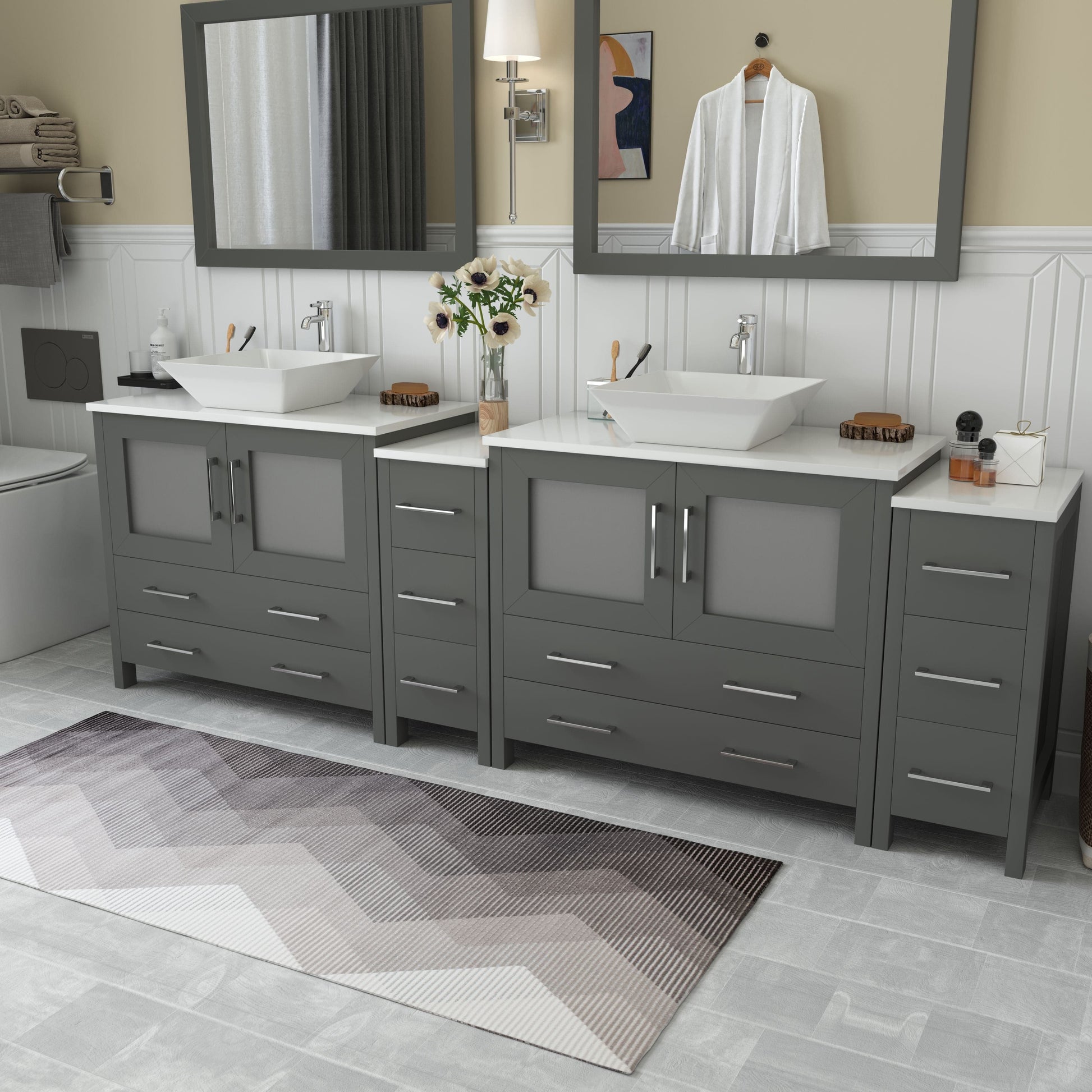 Vanity Art VA3136-96G 96 Inch Double Sink Bathroom Vanity in Gray with Marble Countertop - Vanity Art VA3136-96G