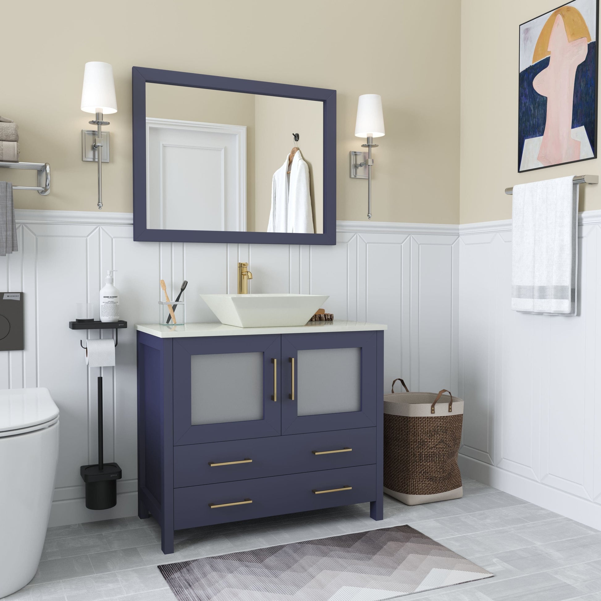 Vanity Art VA3136B 36 Inch Single Sink Bathroom Vanity in Blue with Marble Countertop - Vanity Art VA3136B