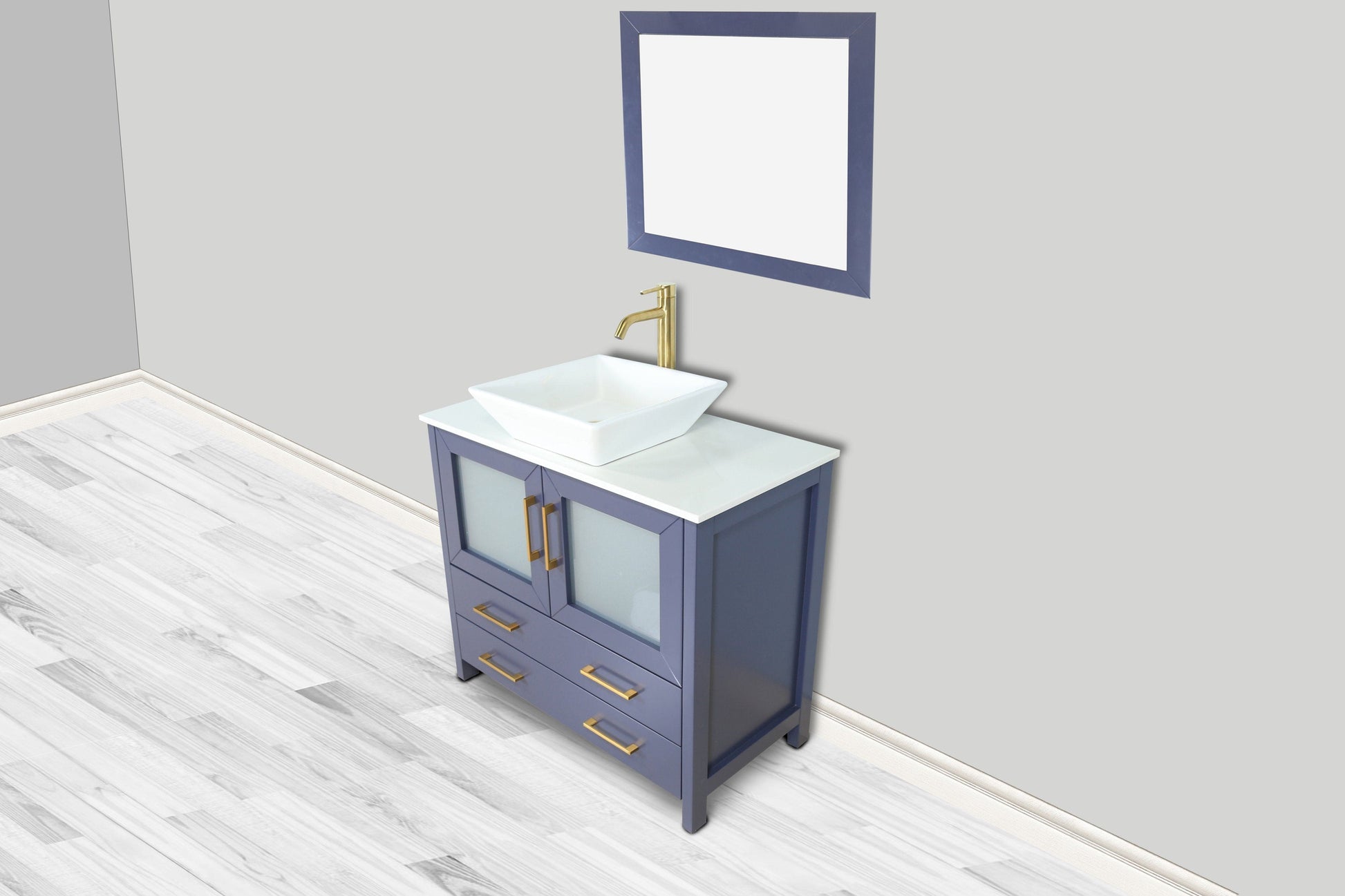 Vanity Art VA3136B 36 Inch Single Sink Bathroom Vanity in Blue with Marble Countertop - Vanity Art VA3136B