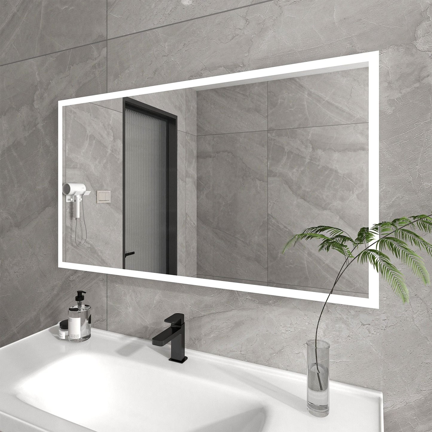 Vanity Art VA3D-60 Rectangular 60 Inch x 27.5 Inch LED Bathroom Mirror with Touch Sensor - Vanity Art VA3D-60