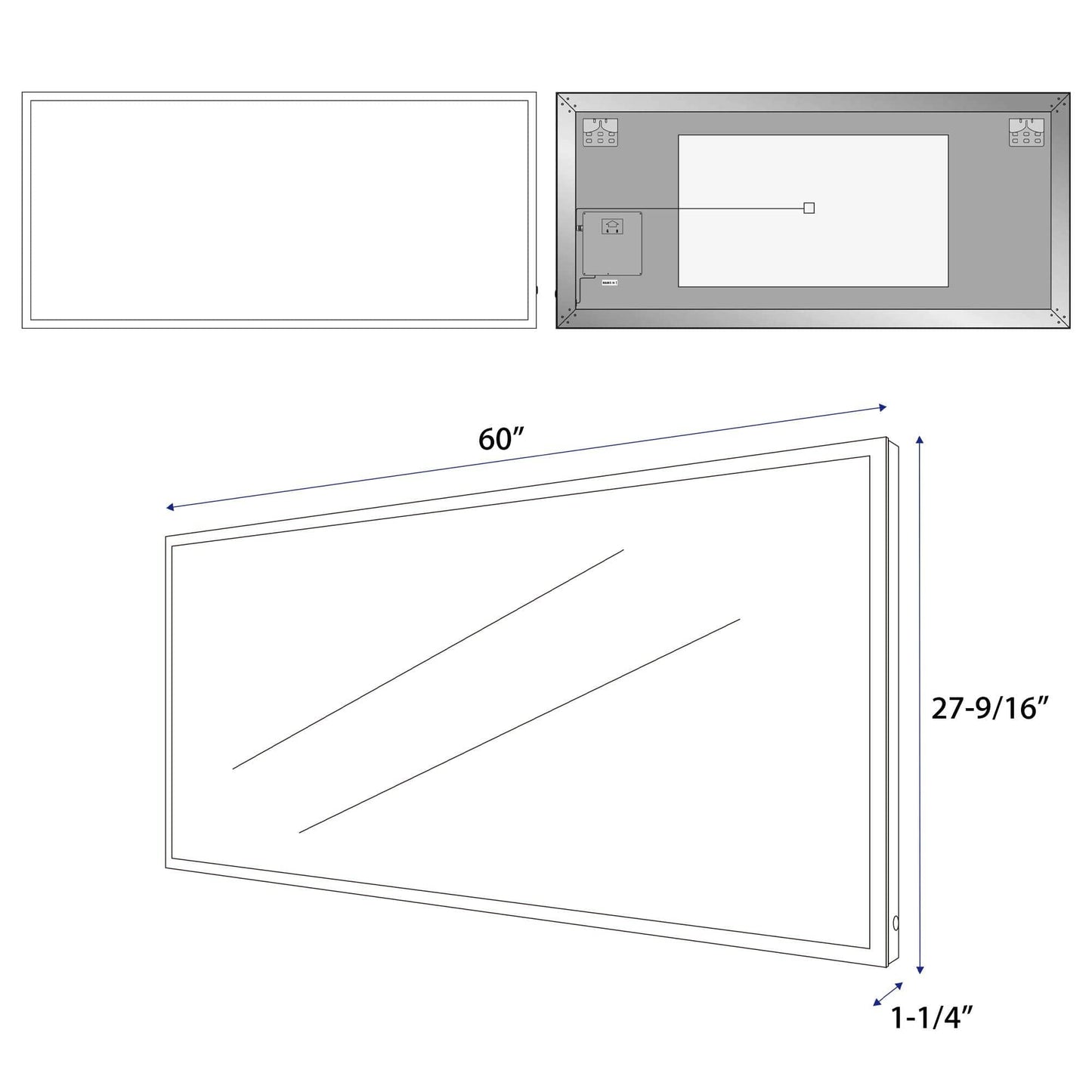 Vanity Art VA3D-60 Rectangular 60 Inch x 27.5 Inch LED Bathroom Mirror with Touch Sensor - Vanity Art VA3D-60