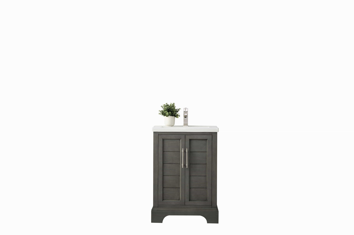 Vanity Art VA5024-SG 24 Inch Single Sink Bathroom Vanity in Gray with Ceramic Sink and Countertop - Vanity Art VA5024-SG