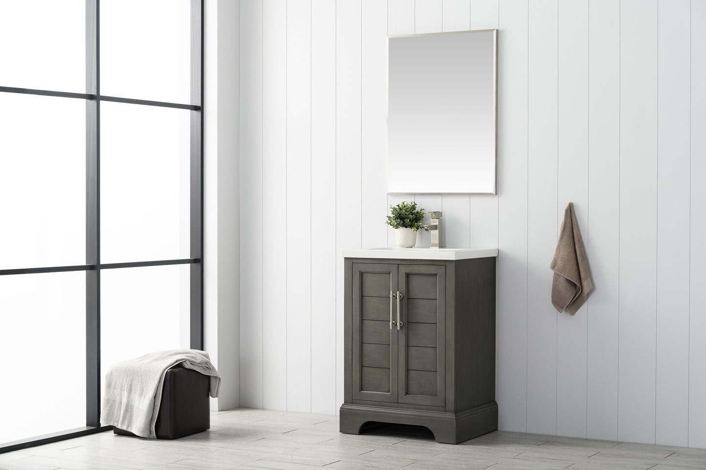 Vanity Art VA5024-SG 24 Inch Single Sink Bathroom Vanity in Gray with Ceramic Sink and Countertop - Vanity Art VA5024-SG