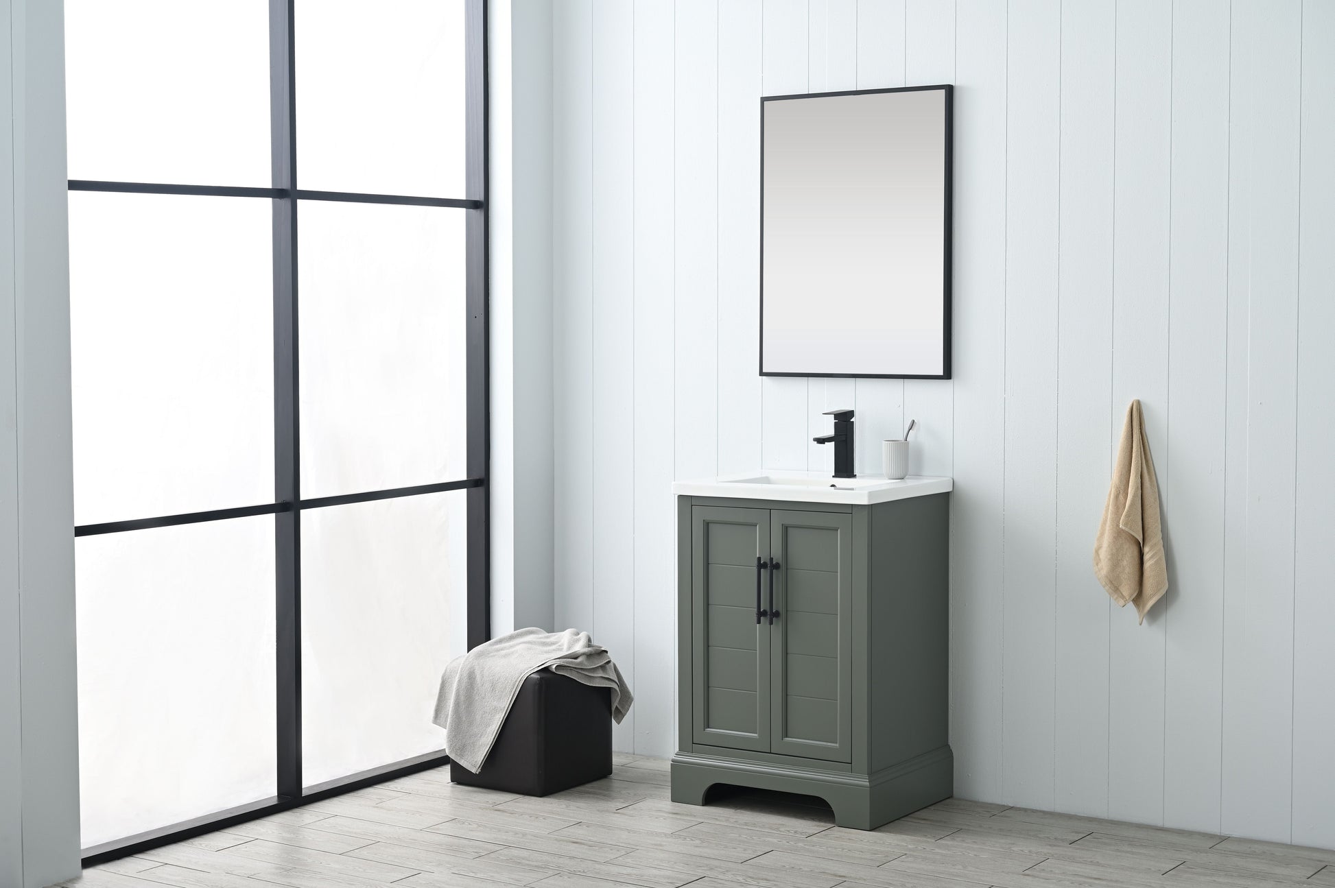 Vanity Art VA5024-VG 24 Inch Single Sink Bathroom Vanity in Vintage Green with Ceramic Sink and Countertop - Vanity Art VA5024-VG