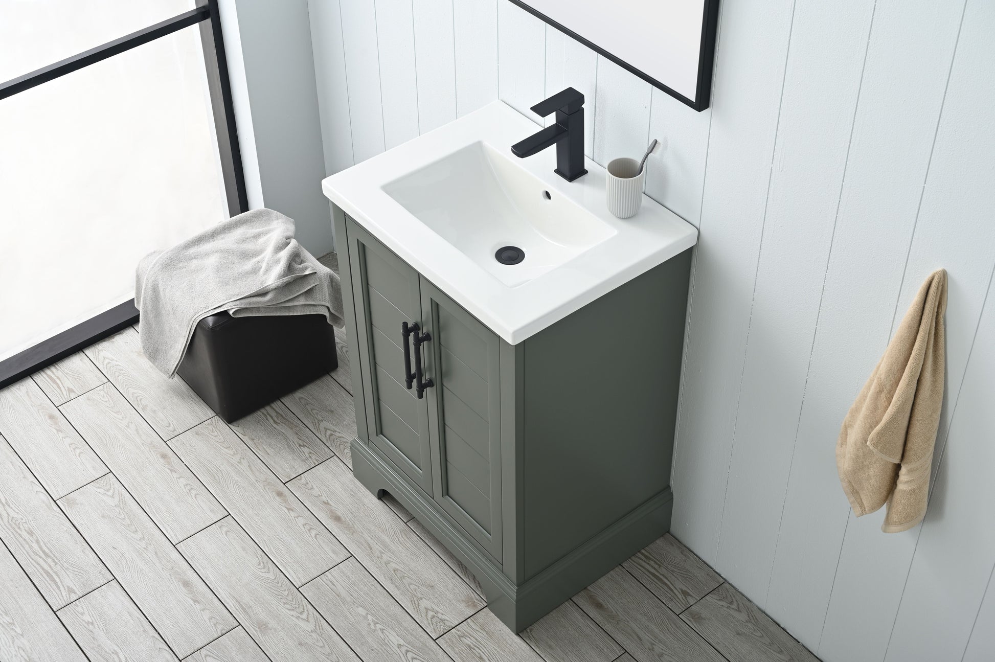 Vanity Art VA5024-VG 24 Inch Single Sink Bathroom Vanity in Vintage Green with Ceramic Sink and Countertop - Vanity Art VA5024-VG