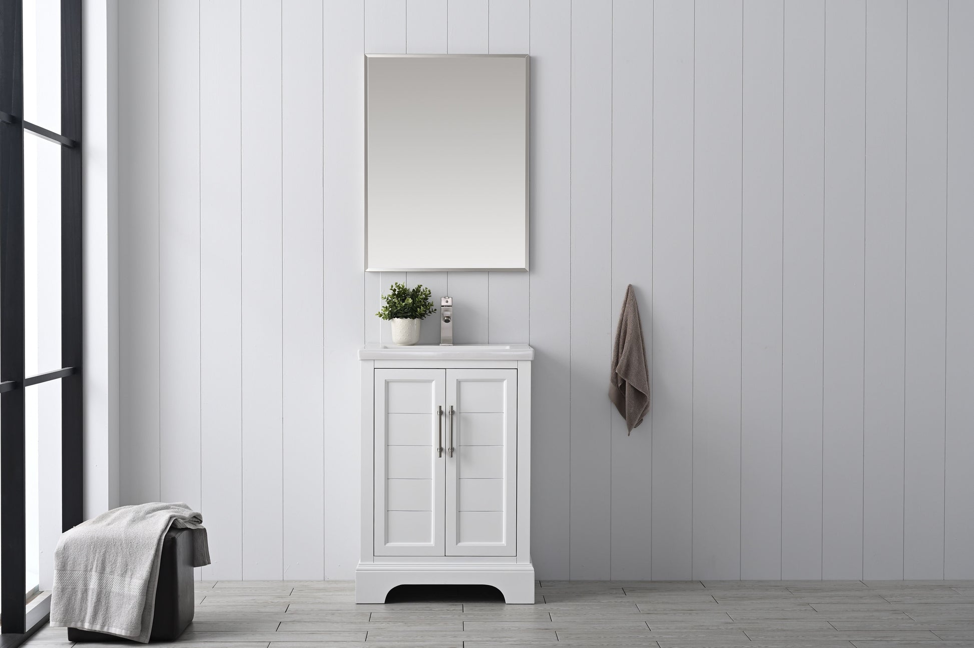 Vanity Art VA5024-W 24 Inch Single Sink Bathroom Vanity in White with Ceramic Sink and Countertop - Vanity Art VA5024-W