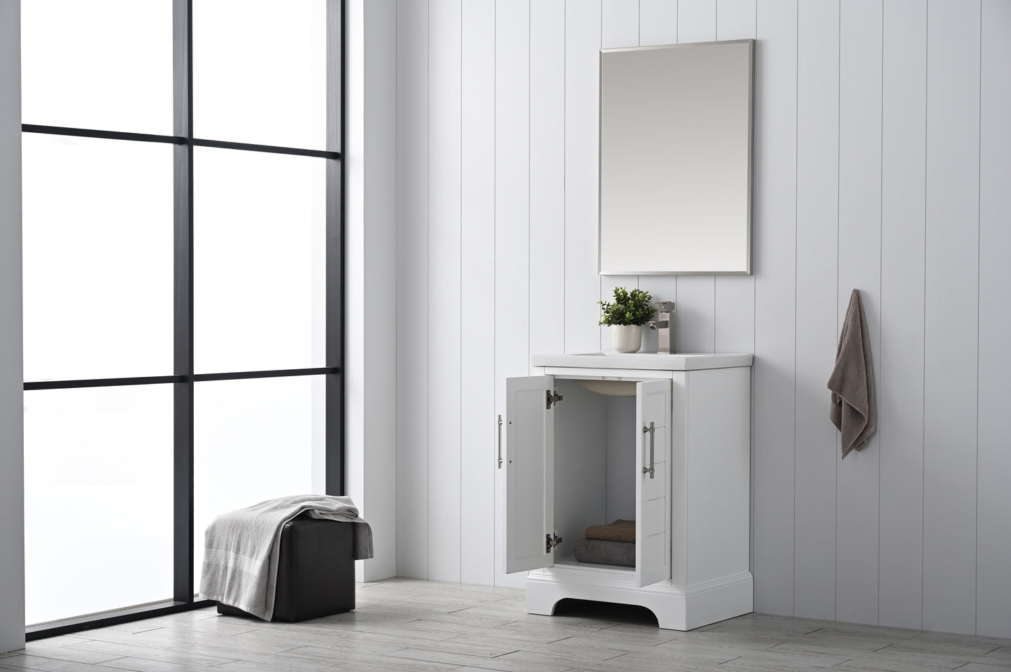 Vanity Art VA5024-W 24 Inch Single Sink Bathroom Vanity in White with Ceramic Sink and Countertop - Vanity Art VA5024-W