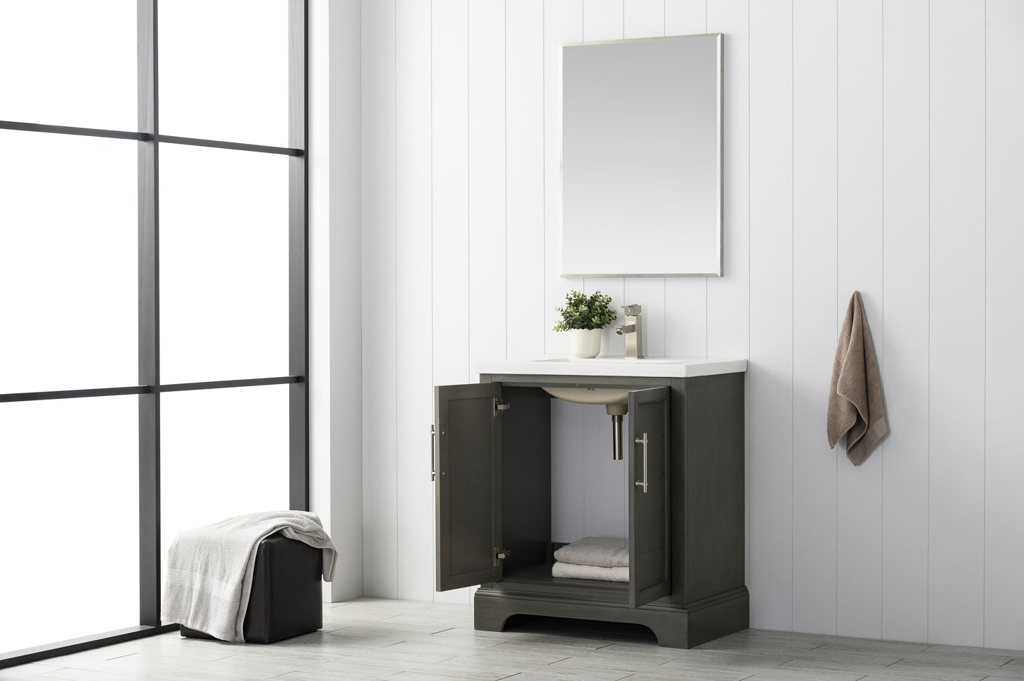 Vanity Art VA5030-SG 30 Inch Single Sink Bathroom Vanity in Gray with Ceramic Sink and Countertop - Vanity Art VA5030-SG