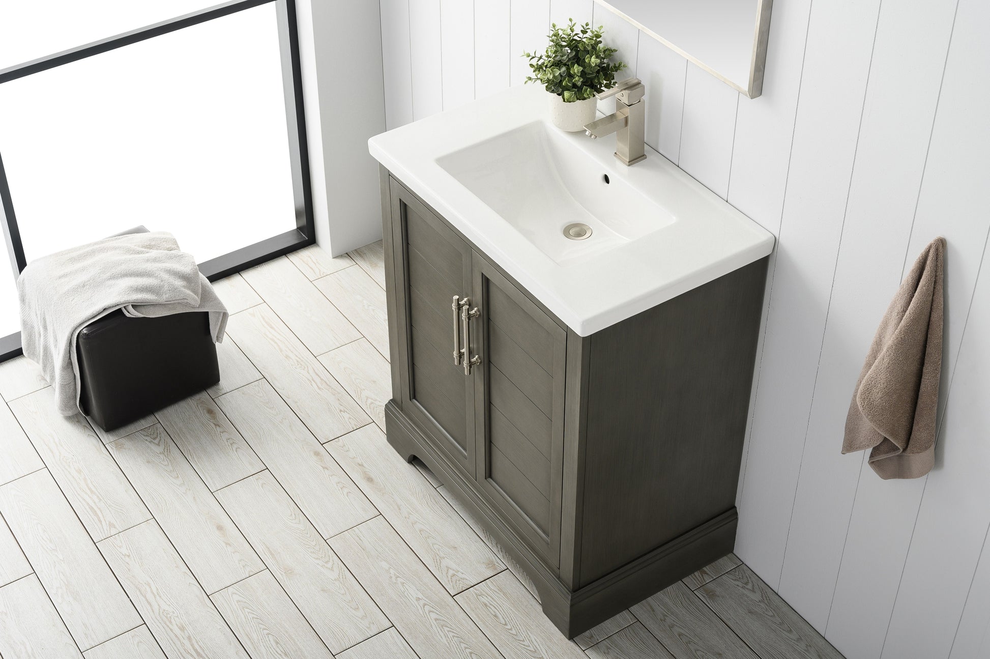 Vanity Art VA5030-SG 30 Inch Single Sink Bathroom Vanity in Gray with Ceramic Sink and Countertop - Vanity Art VA5030-SG