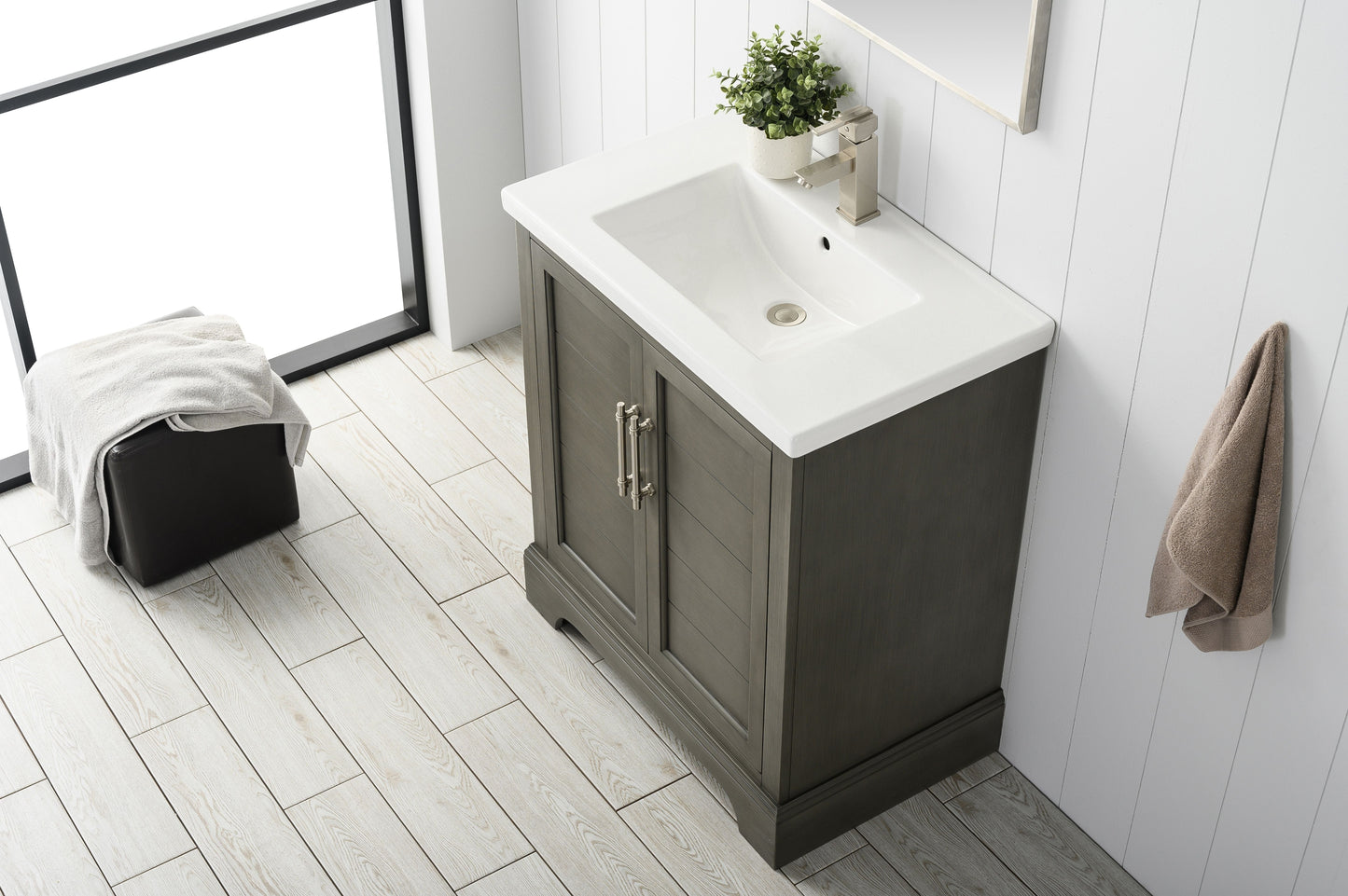 Vanity Art VA5030-SG 30 Inch Single Sink Bathroom Vanity in Gray with Ceramic Sink and Countertop - Vanity Art VA5030-SG