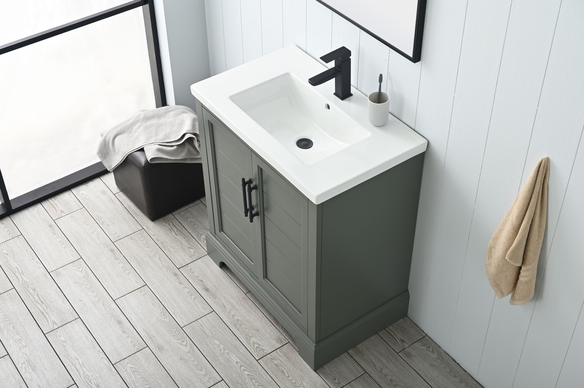 Vanity Art VA5030-VG 30 Inch Single Sink Bathroom Vanity in Vintage Green with Ceramic Sink and Countertop - Vanity Art VA5030-VG