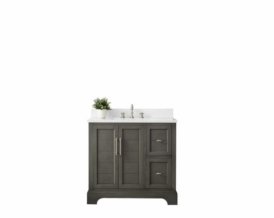 Vanity Art VA5036-SG 36 Inch Single Sink Bathroom Vanity in Gray with Marble Countertop & Backsplash - Vanity Art VA5036-SG