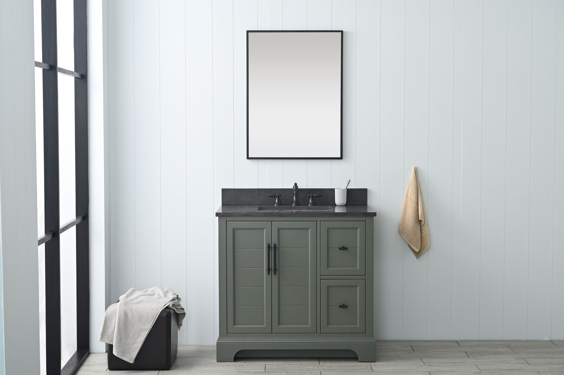 Vanity Art VA5036-VG 36 Inch Single Sink Bathroom Vanity in Vintage Green with Marble Countertop & Backsplash - Vanity Art VA5036-VG