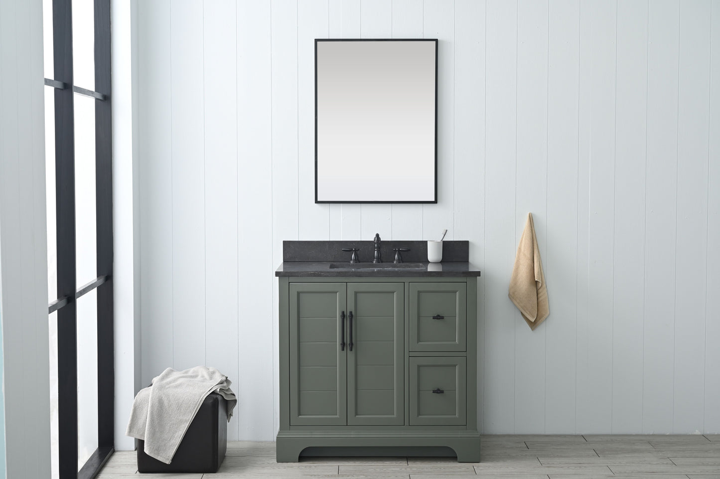 Vanity Art VA5036-VG 36 Inch Single Sink Bathroom Vanity in Vintage Green with Marble Countertop & Backsplash - Vanity Art VA5036-VG