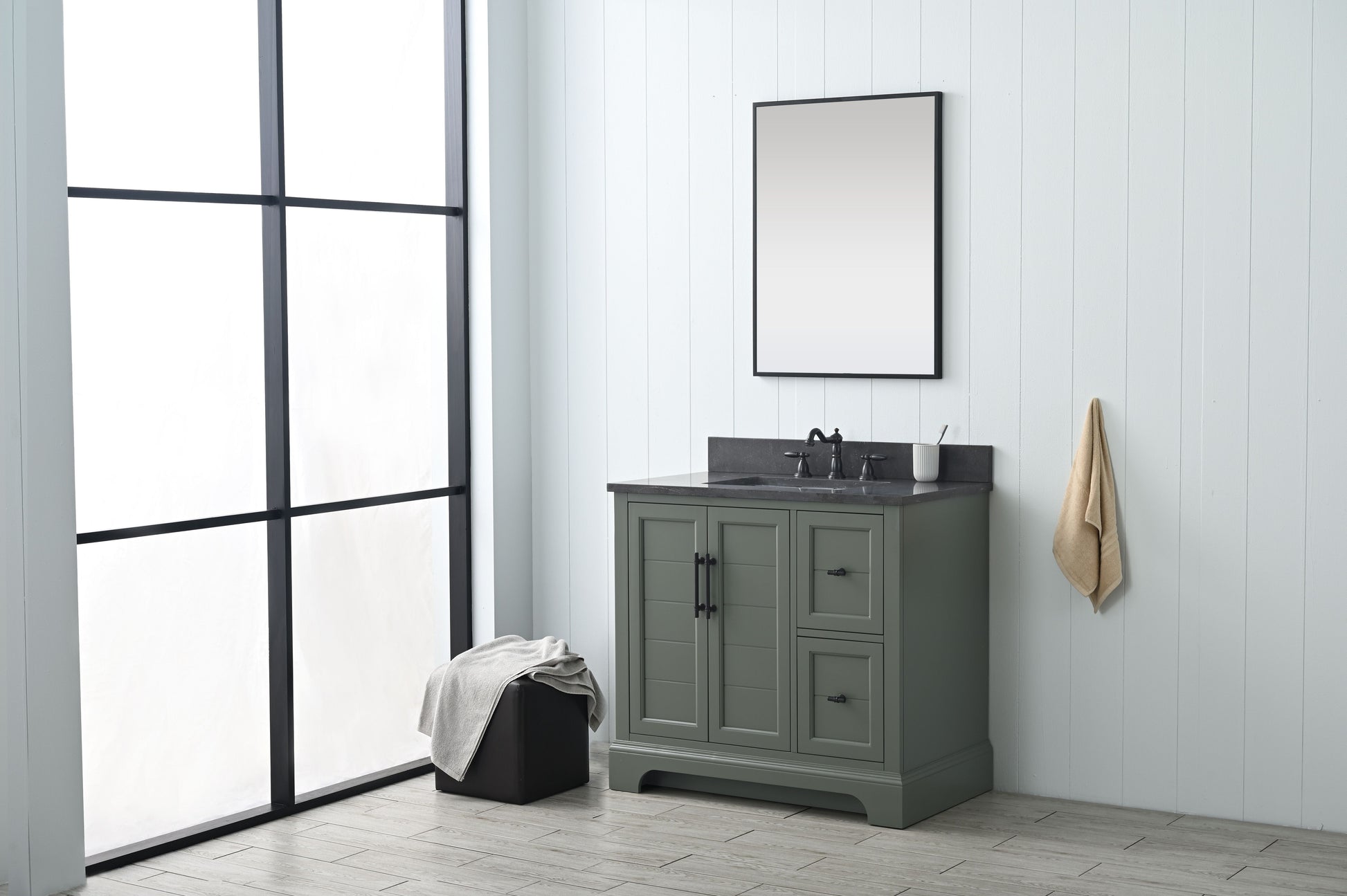 Vanity Art VA5036-VG 36 Inch Single Sink Bathroom Vanity in Vintage Green with Marble Countertop & Backsplash - Vanity Art VA5036-VG