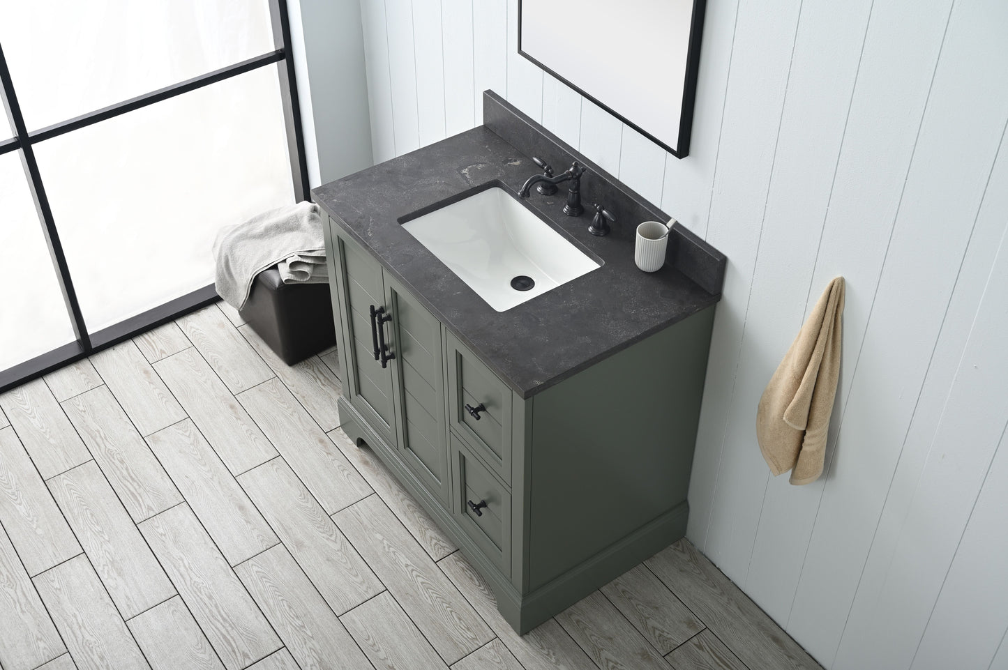 Vanity Art VA5036-VG 36 Inch Single Sink Bathroom Vanity in Vintage Green with Marble Countertop & Backsplash - Vanity Art VA5036-VG