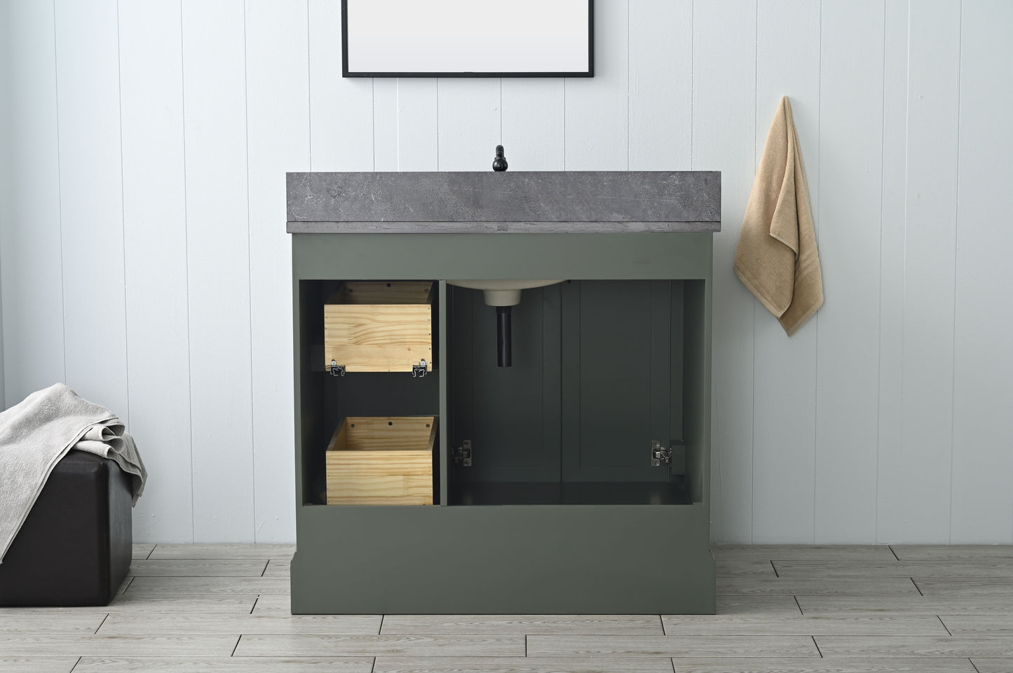 Vanity Art VA5036-VG 36 Inch Single Sink Bathroom Vanity in Vintage Green with Marble Countertop & Backsplash - Vanity Art VA5036-VG