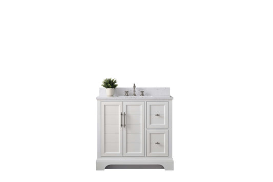 Vanity Art VA5036-W 36 Inch Single Sink Bathroom Vanity in White with Marble Countertop & Backsplash - Vanity Art VA5036-W