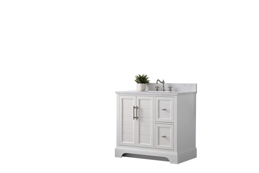 Vanity Art VA5036-W 36 Inch Single Sink Bathroom Vanity in White with Marble Countertop & Backsplash - Vanity Art VA5036-W