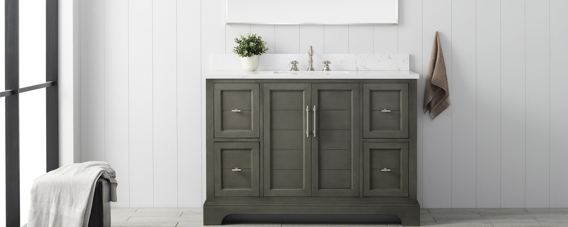 Vanity Art VA5048-SG 48 Inch Single Sink Bathroom Vanity in Gray with Marble Countertop & Backsplash - Vanity Art VA5048-SG