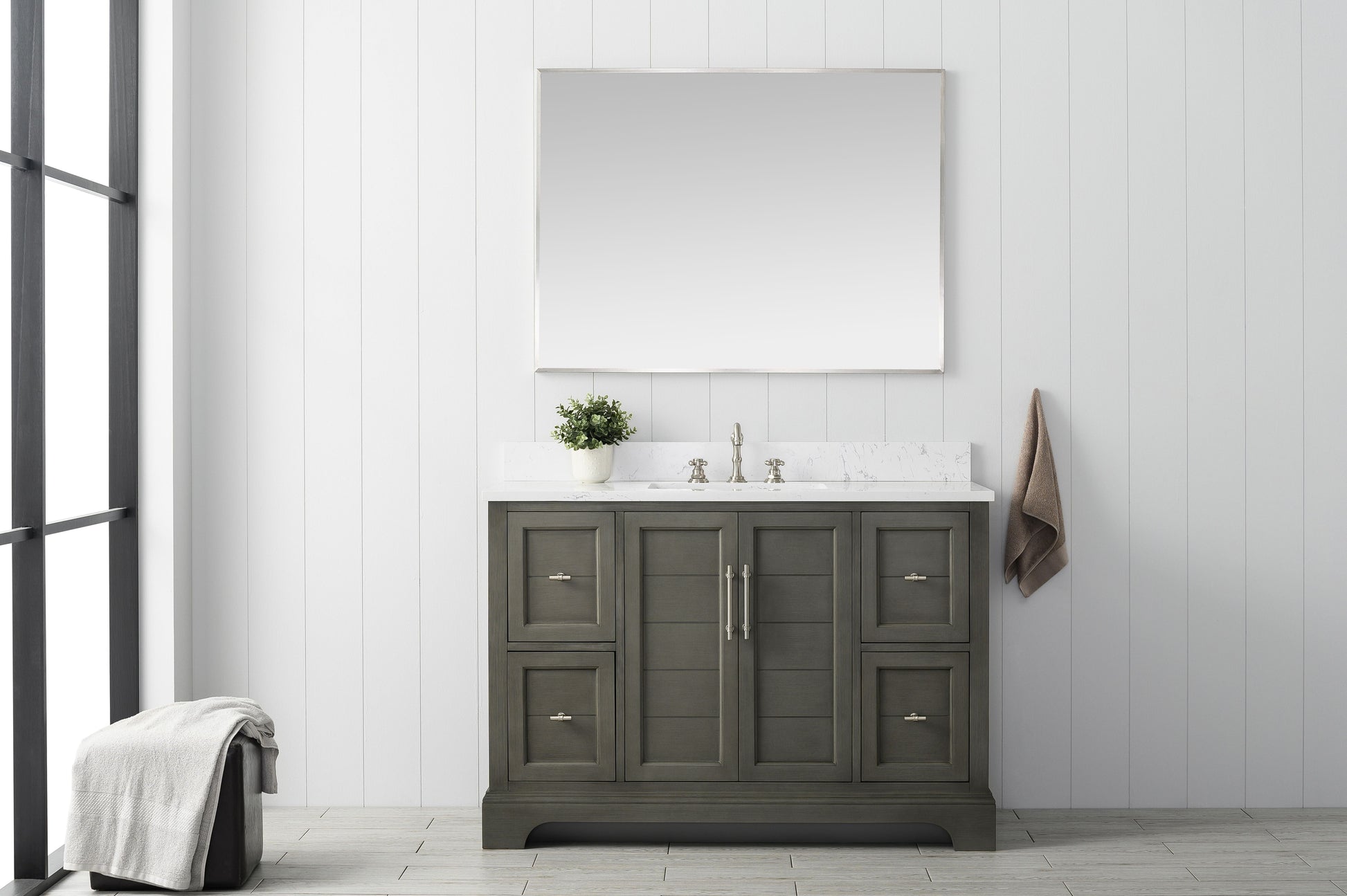 Vanity Art VA5048-SG 48 Inch Single Sink Bathroom Vanity in Gray with Marble Countertop & Backsplash - Vanity Art VA5048-SG