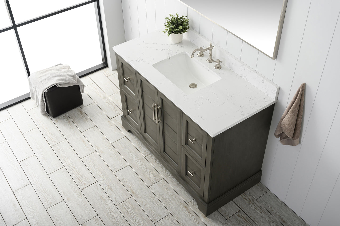 Vanity Art VA5048-SG 48 Inch Single Sink Bathroom Vanity in Gray with Marble Countertop & Backsplash - Vanity Art VA5048-SG